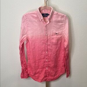 Vineyard Vines long sleeve button down Linen shirt Pink XS